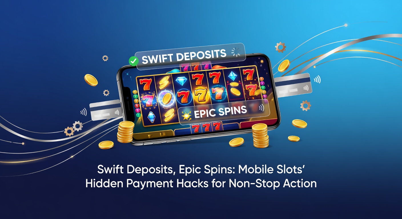 Smartphone mit Mobile-Slot-Spiel und Zahlungssymbolen, das schnelle Einzahlungen und dynamische Spins zeigt