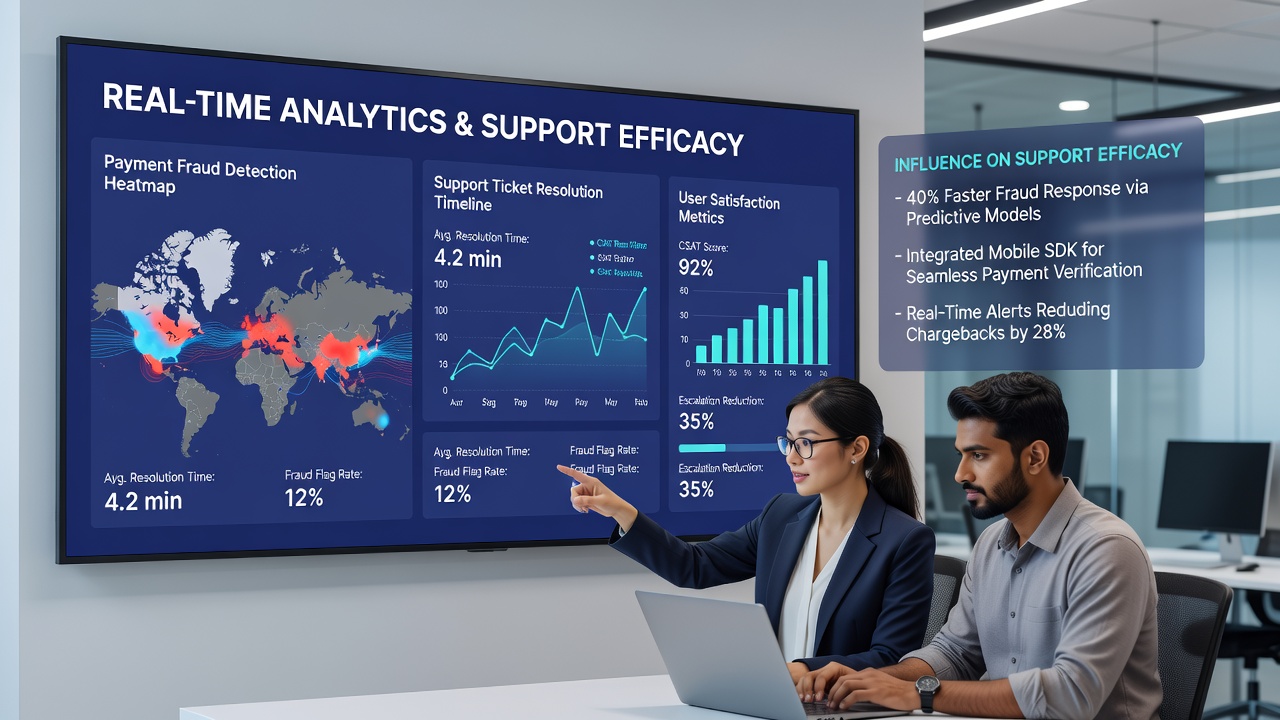 Support-Team bei der Nutzung von Echtzeit-Analysen in mobilen Zahlungsframeworks